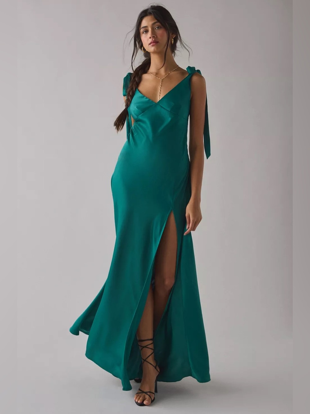 Urban Outfitters Plunging Tie-Strap Satin Maxi Dress M
